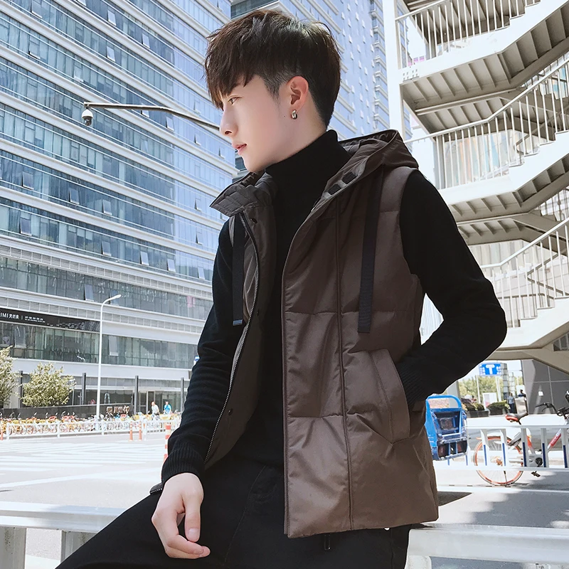 

2018 new autumn and winter cotton vest jacket men's hooded sleeveless vest Korean version of the trend of casual men's clothing