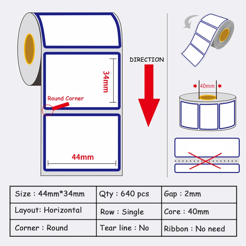 Papel de Etiqueta Térmico para Supermercado em Branco Rótulos 34mm com Vermelho Azul Borda Adesivo 44mm x - 2 Cheap Adesivos