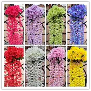 

wholesale 5pcs Artificial flower vine hydrangea Ajisai flower rattan for wedding festival decoration