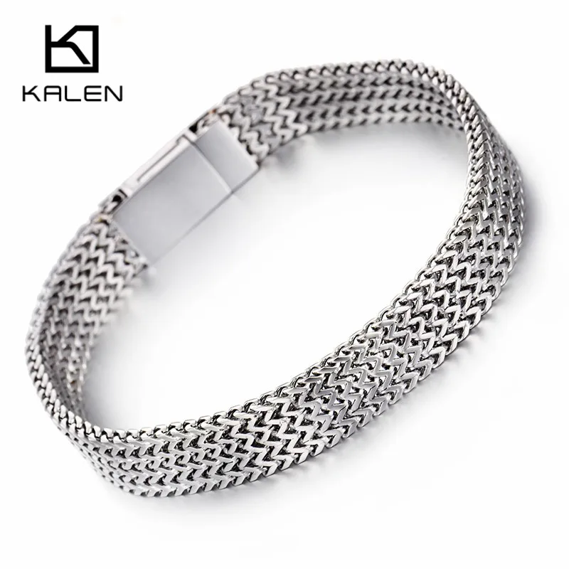 

Kalen Men's 21cm Fashion Mesh Bracelet Stainless Steel Jewelry High Polished Slight Hand Chain Accessories Boyfriend Gifts