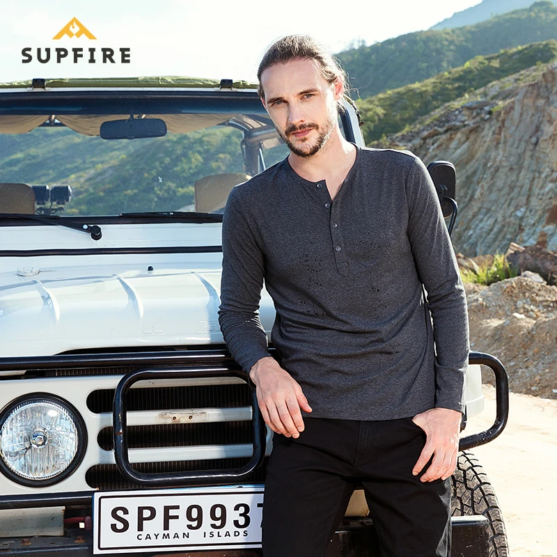 

Supfire T Shirt Sports Fitness Gym T-shirt Men Henry Collar Running Cycling Fishing Quick Dry Long Sleeve Shirt Breathable C026