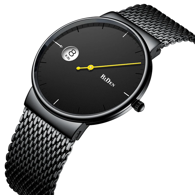 

BIDEN Cool Style Men Wristwatch Brief Vogue Simple Style Men Diament Watch Ultra Thin Watch Stainless Steel Mesh bayan kol saati