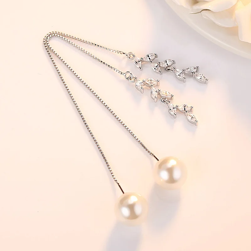 white gold color women pearls dangle earrings (3)