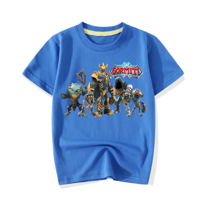 Детские летние футболки костюм с короткими рукавами для больших мальчиков и девочек, хлопковая однотонная одежда Детские футболки с принтом «Gormiti», JY026