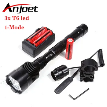 

Sets Powerful 1-Mode Tactical Flashlight light 6000Lm XML 3xT6 LED 18650 Lantern Torch+Battery+Charger+Remote Switch+Gun Mount