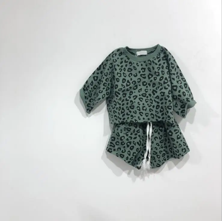 

2019 new style girls 2 pcs leopard set t-shirt+shorts fashion spring girls suit 3-9t HI193