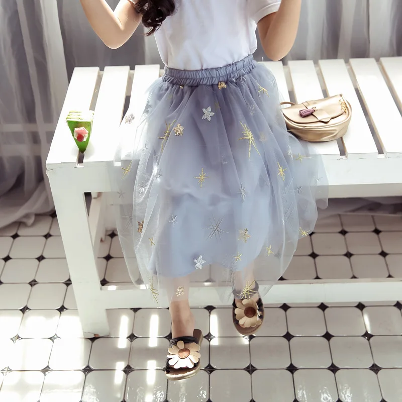 Saia para 6 Meninas Saias Macio Fofo Tule Tutu Saia Pettiskirt Longas Crianças Malha Bola Vestido Estrela Lantejoulas 8 10 13 Ano 25 High Quality Mamãe e Bebê