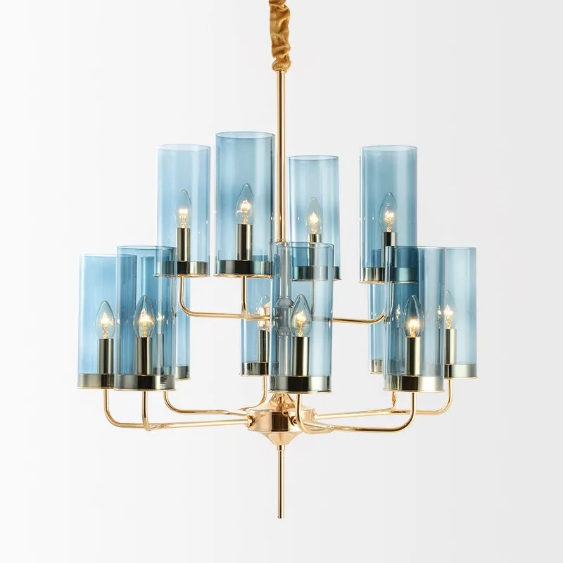 

Modern Simple Living room Pendant lights Post Modern Simple Europe Bedroom Blue glass shade Light luxury E14 Lighting fixture