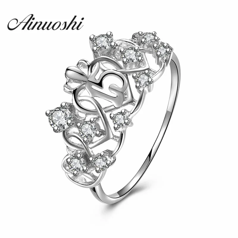 Ainuoshi милые стерлингового серебра 925 Корона кольцо Винтаж Jewelry aliancas Casamento для Для женщин Обручение Свадьба День рождения кольцо подарок