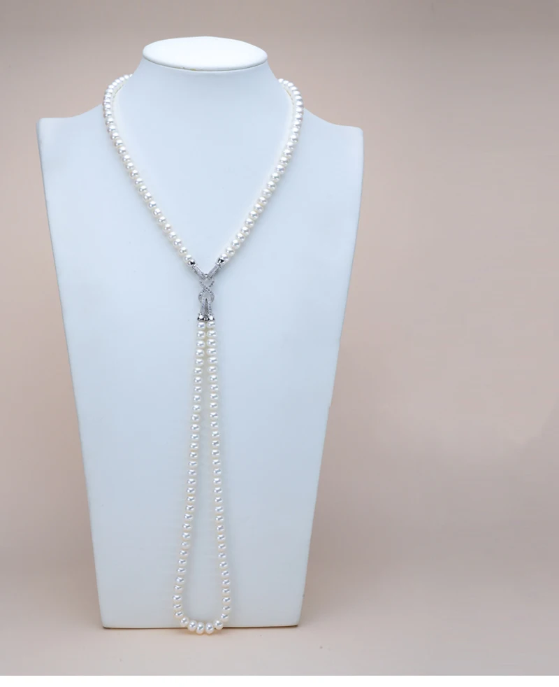 Ожерелье из настоящего натурального пресноводного жемчуга, две нити, длинная цепочка на свитер, жемчужное ожерелье, модные ювелирные изделия для женщин, подарок на день рождения