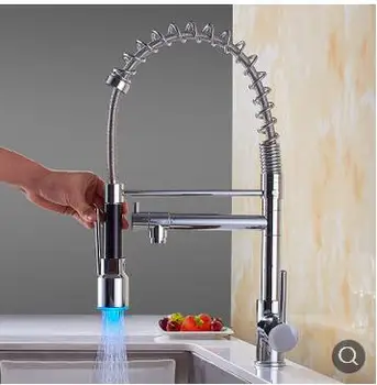 

Electroplating LED nozzle kitchen faucet telescopic sink sink double water hot and cold