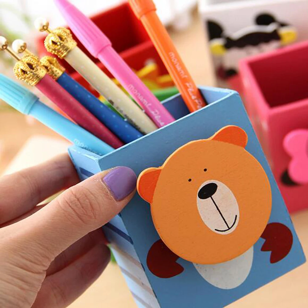 Деревянный держатель для карандашей мультяшный органайзер ручек настольный