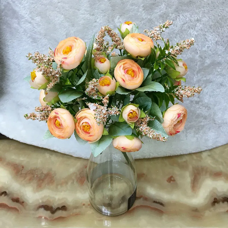 

Home Decorative Flowers European Artificial Silk Flowers Rose Branches Fall Fake Vivid Peony For Wedding Party Decoration