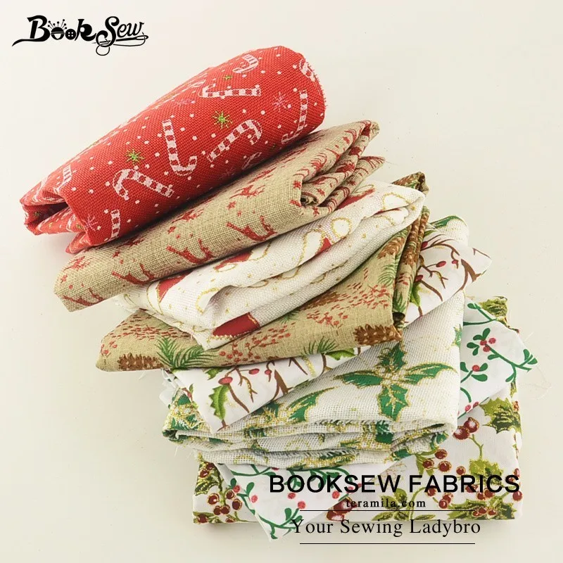 Booksew Лен Ткань 8 шт./лот 45 см x 50 нарезанные Комплект Новогодние товары Стиль Жир