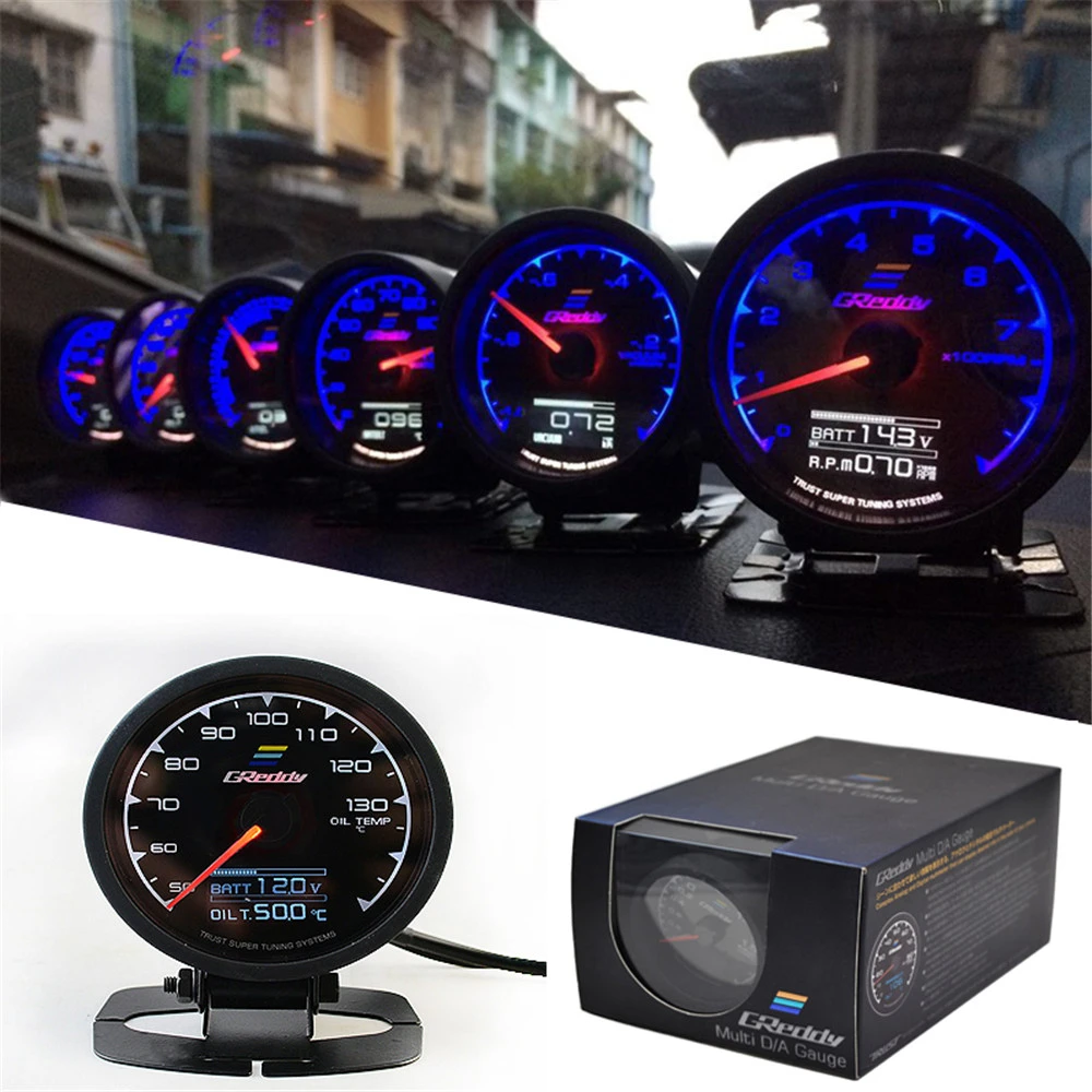60 mm EVO voiture pression d'huile jauge LCD affichage numérique rouge et bleu