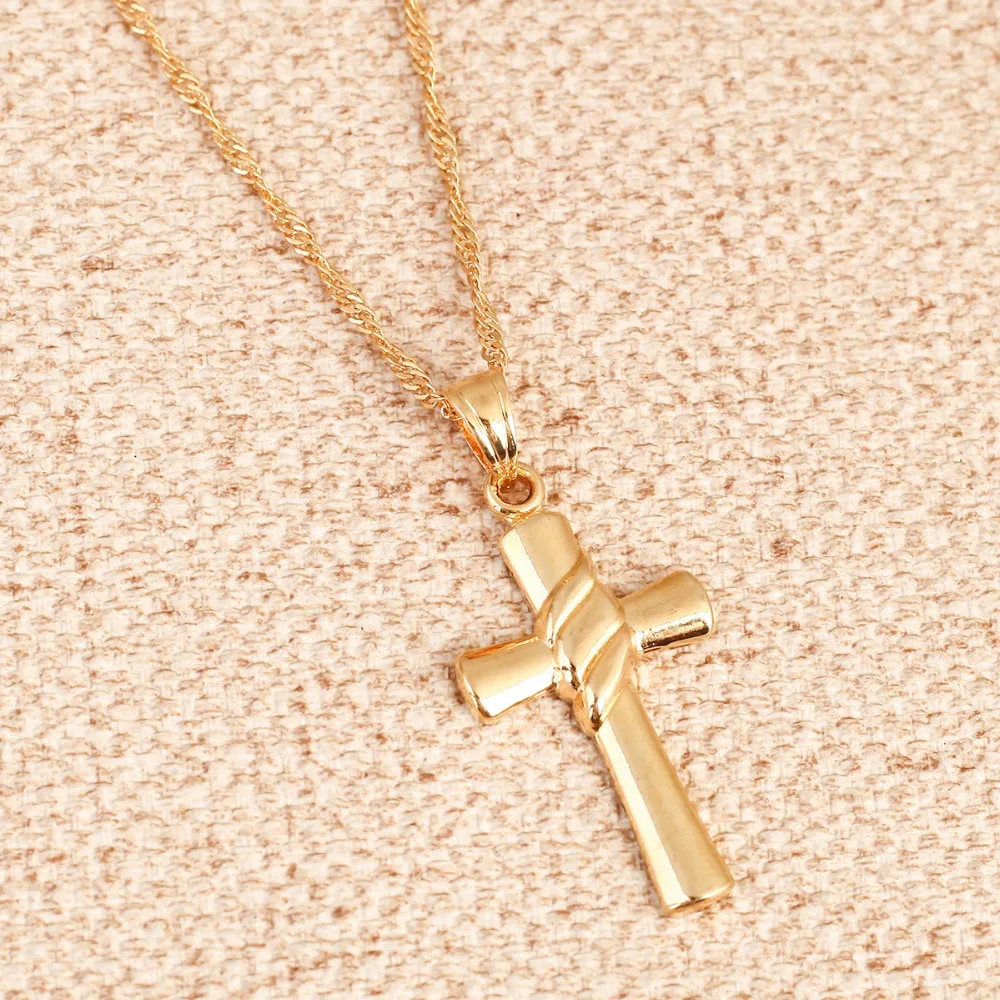 Маленький золотой крест, подвеска, ожерелье для женщин, девочек, детей, мини-подвеска, золотое украшение, распятие, христианские украшения