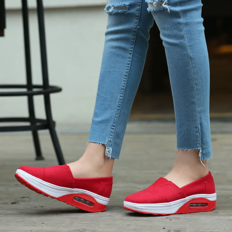 SWYIVY Women Wedge Shoes Swing Lose Weight Sport Sneakers White Autumn Female Sport Shoes Chunky Sneakers Toning Shoe Black