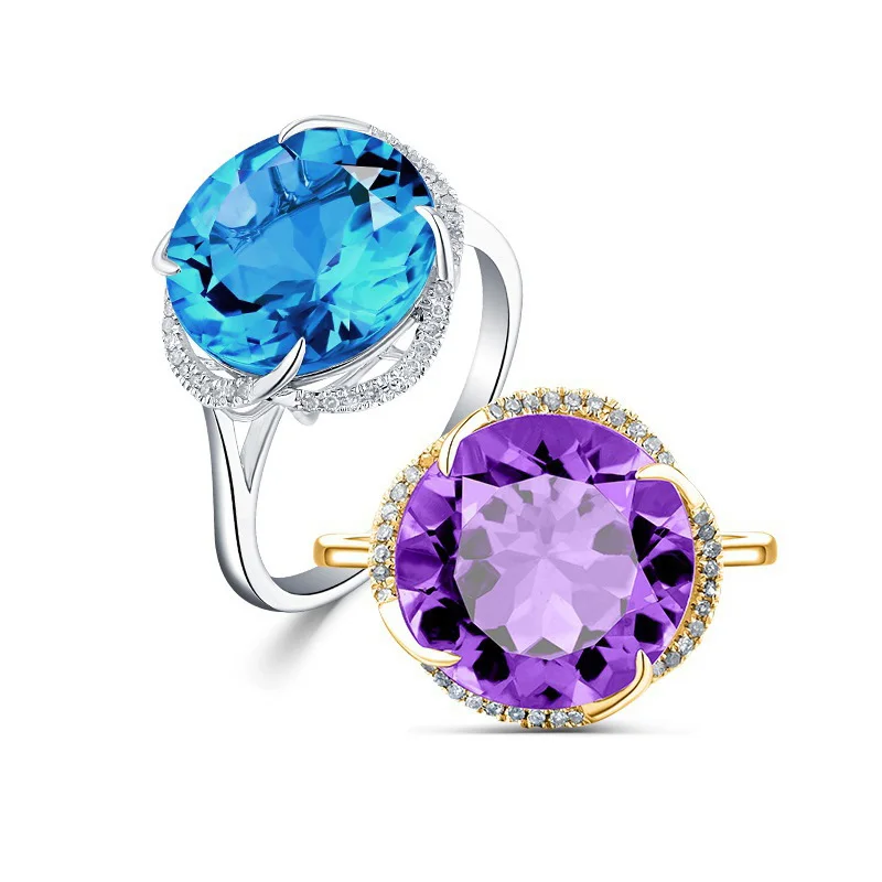 Женское кольцо с круглым аквамариновым камнем Bague Ringen ювелирное изделие из