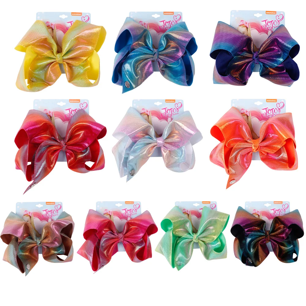 Koop 8 Inch Grote Sequin Haar Boog Met Clip Gedrukt Ribbin Haar boog Met Logo En Kaart Meisjes Party Hairclip Kids Haaraccessoires