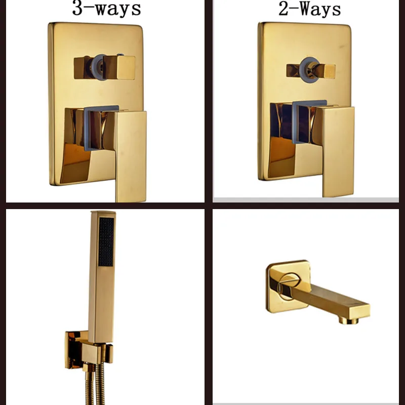 

Free Shipping Golden Brass 2-3 Ways Shower Mixer Valve Wall Mount Single Handle Control Handles