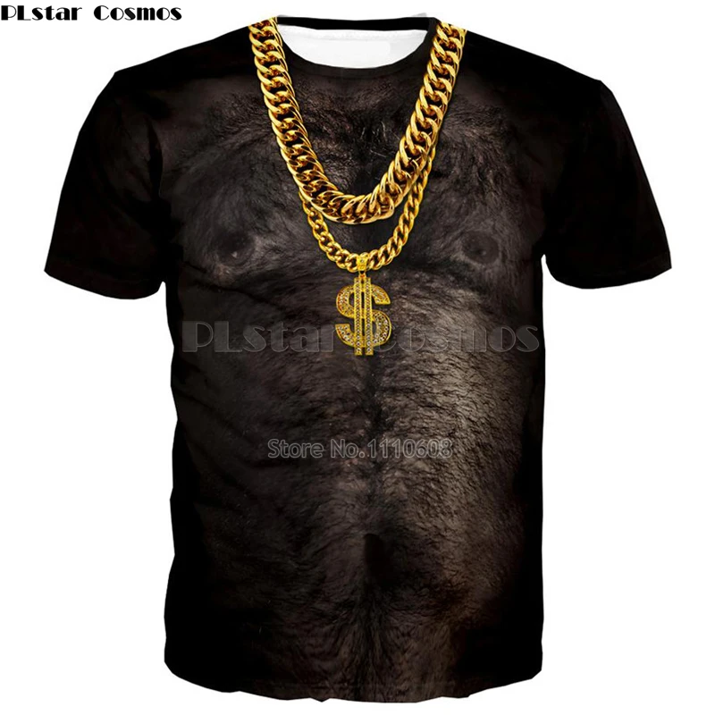 

new fashion Hairy Chest Pale Gold Chain Men muscle man 3d graphics 3D Funny T Shirt print Harajuku Casual Tee Shirts Tops Plus