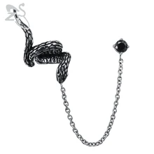 ZS Длинная цепочка серьги-гвоздики в виде змеи Форма Нержавеющая сталь ювелирных изделий черного цвета в стиле «панк» из кубического циркония байкерские ювелирные аксессуары ‒ серёжки
