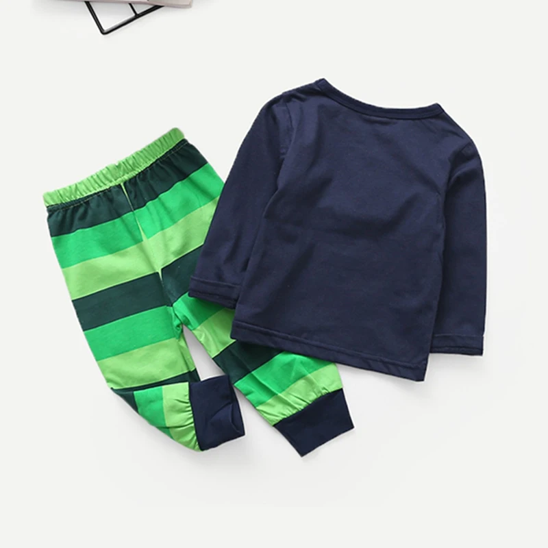 SHEIN/детский пуловер с рисунком для маленьких мальчиков; комплекты со штанами в полоску; Весенний повседневный костюм с длинными рукавами для подростков; комплекты для детей