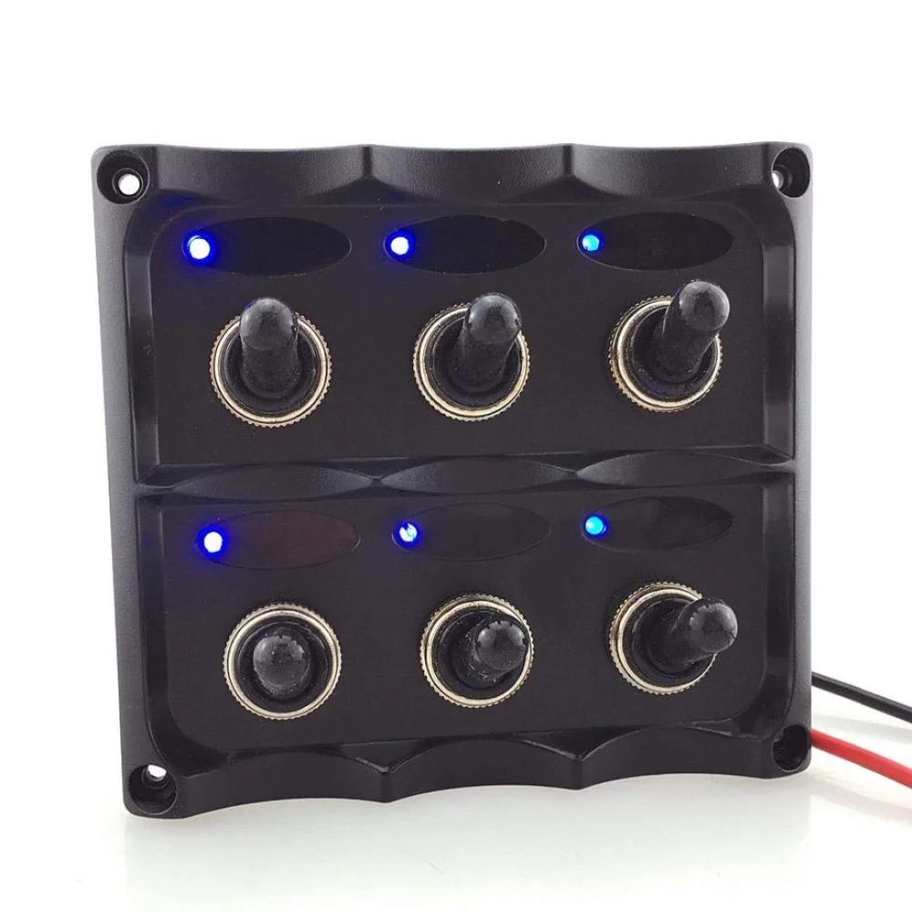 Marine Toggle Switch Panel Electric 6 Gang Blue LED Indicator