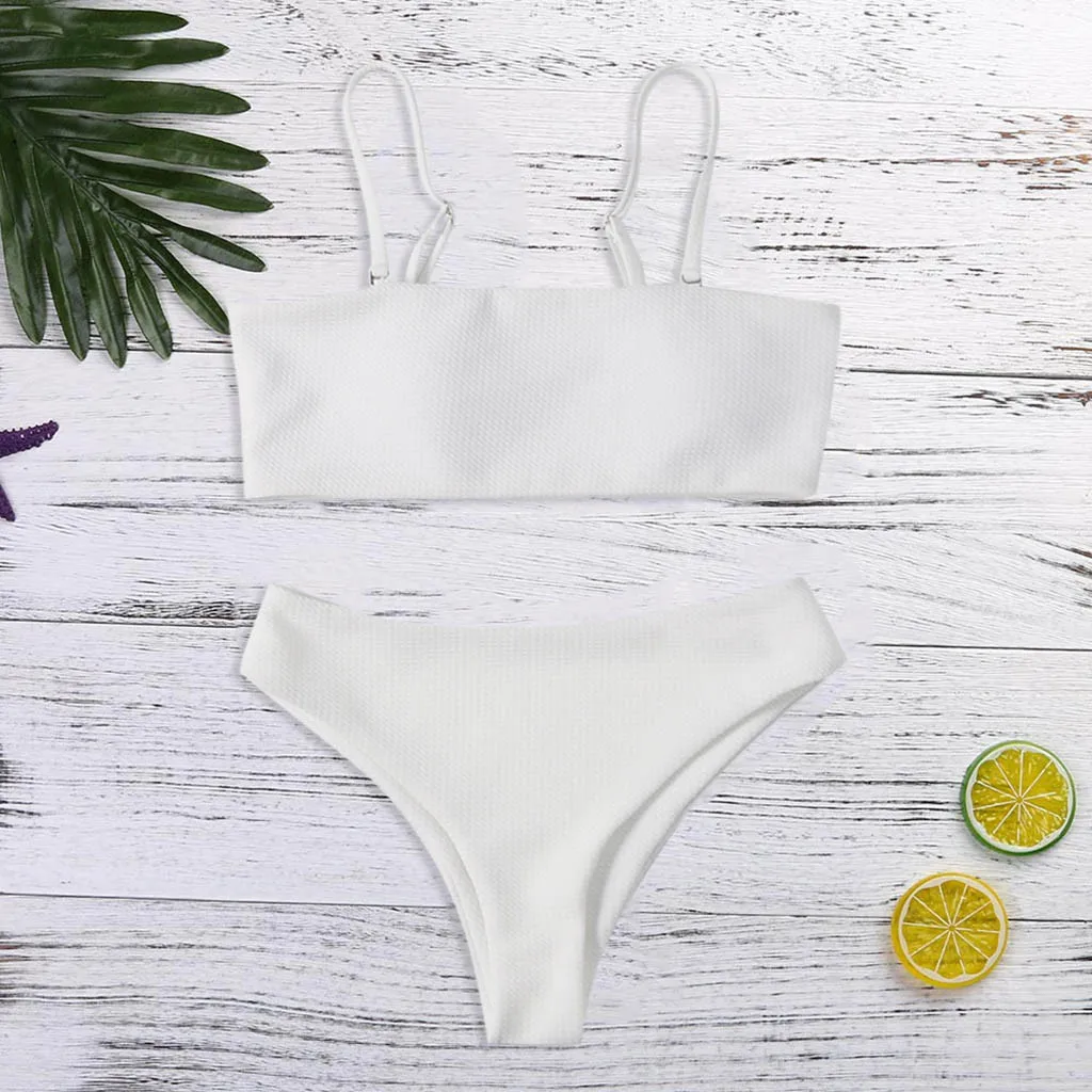 

White Solid Tube up Set Push Up Women Triangle Sexy Two Pieces Swimwear 2019 Girls Plain Beach Bathing Suit SwimsuitsL327A