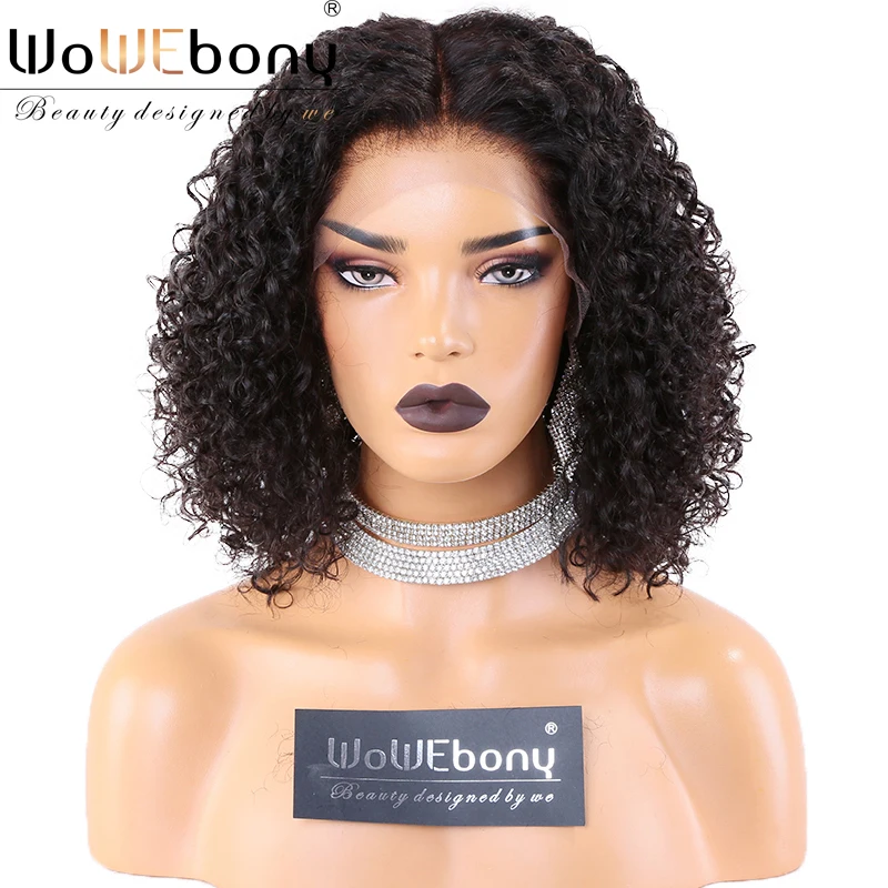 

Curly Human Hair Wigs 13x6 Deep Parting Bob Lace Front Wigs Brazilian Remy Hair Pre-plucked Bleached Knots