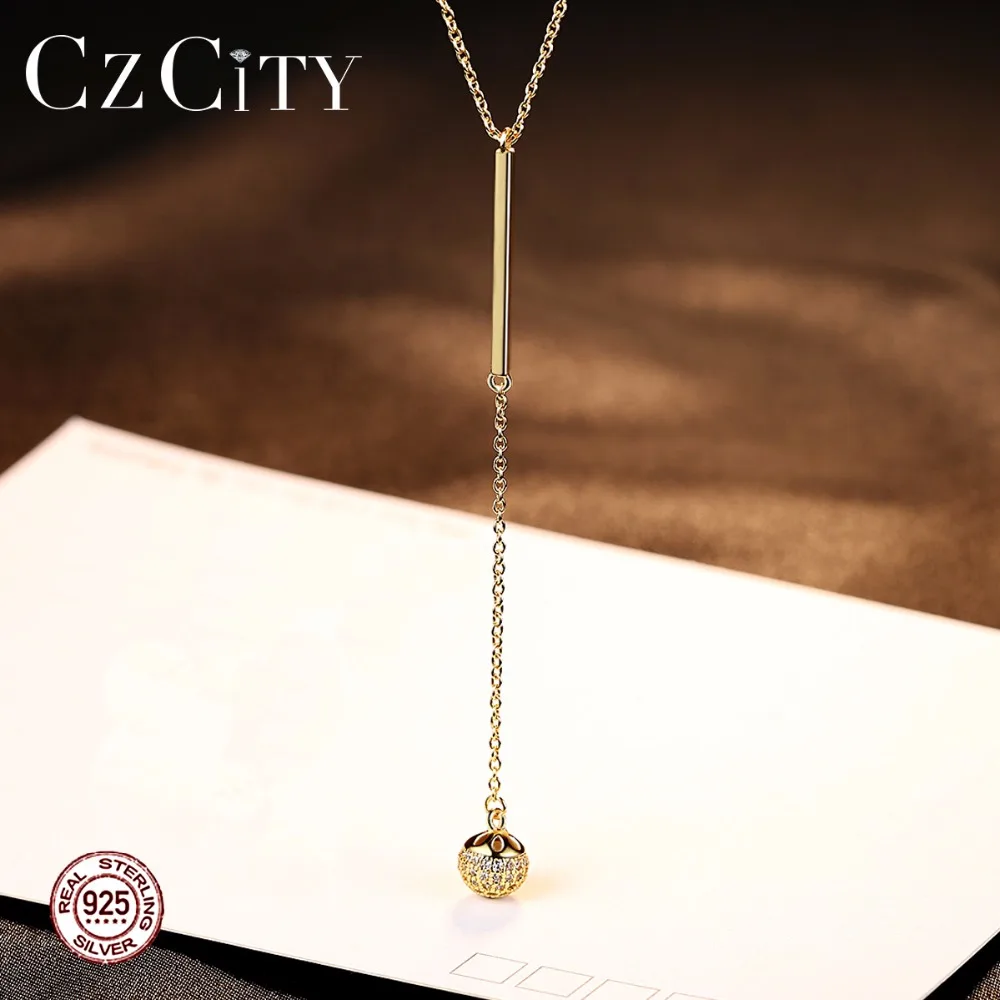 CZCITY, очаровательное Сияющий кубический цирконий, винтажное 925 пробы Серебряное сферическое ожерелье с подвеской для женщин, цепочка, ювелирное изделие, ожерелье