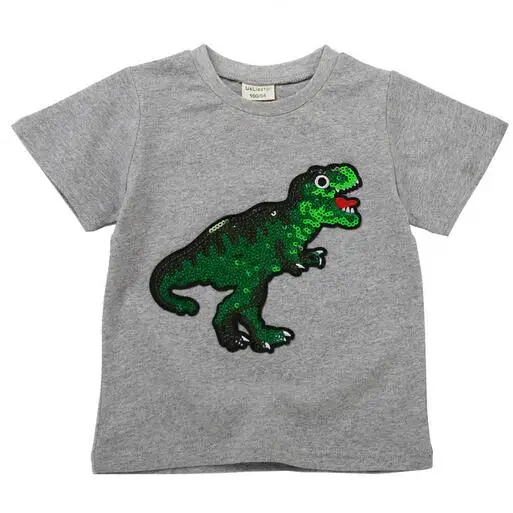 

2-7T Cotton Boys sequin Dinosaur T Shirt Summer 2019 Cartoon Short Sleeve T-Shirt For Kids Boys Tee Shirt