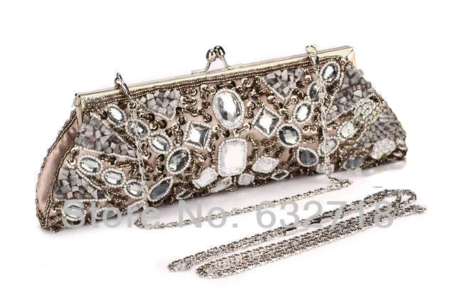 2014 European hot sale Rosa Fashion handmade gun grey color embroidery evening bag party EB09 free shipping | Багаж и сумки