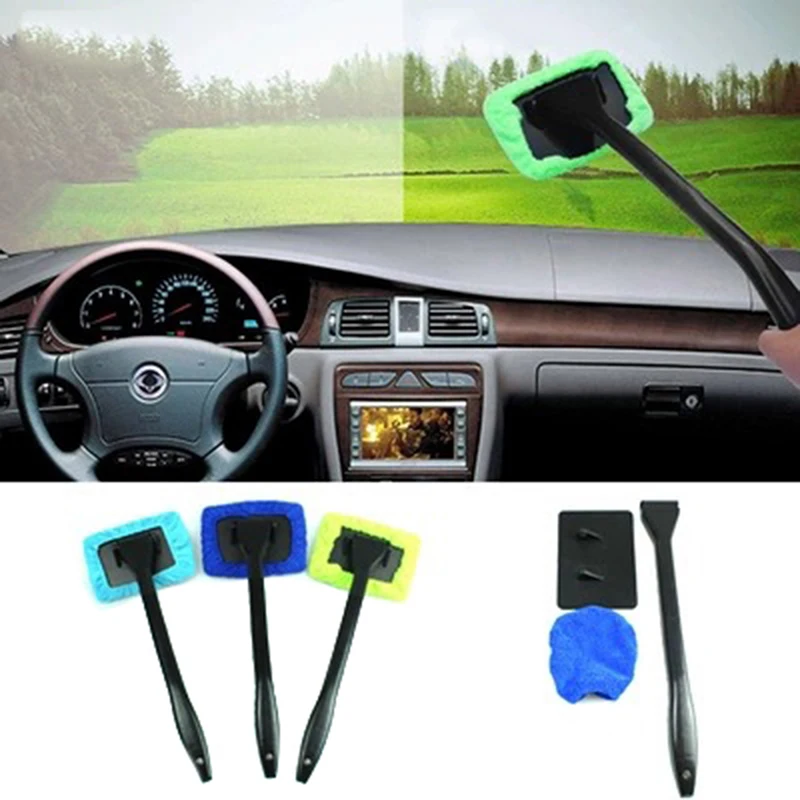 Plastic Windshield Cleaner Microfiber Auto Window Cleaner Long Handle Brushes Sponges Handy Washable Car Cleaning Tool