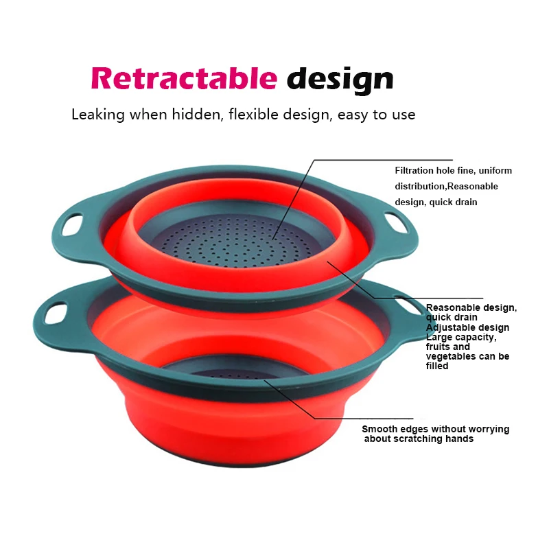 

HOT New Design Kitchen&Home Drain Basket Collapsible silicone+pp Colander Strainer Foldable Fruit Vegetable Washing Basin