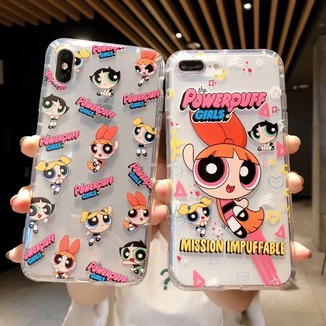 

Cartoon Cute Powerpuff Girls Policemen Transparent Phone Case Cover For iPhone X XS Max Xr 8 7 6 s Plus Soft TPU Silicone Candy