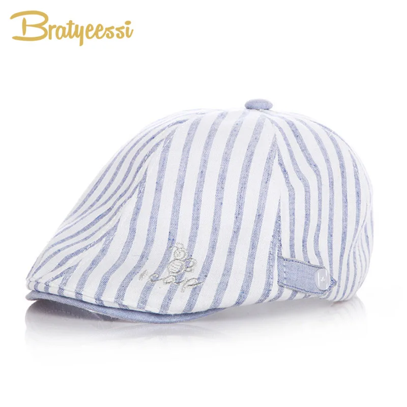 Cotton Linen Baby Hat Handsome Striped Beret Cap Baby Boy Accessories Spring Summer Baby Sun Hat 4 Colors