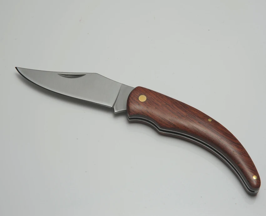 Lightweight Folding Knife Survival Pocket Knife Wood Handle Curved 1853