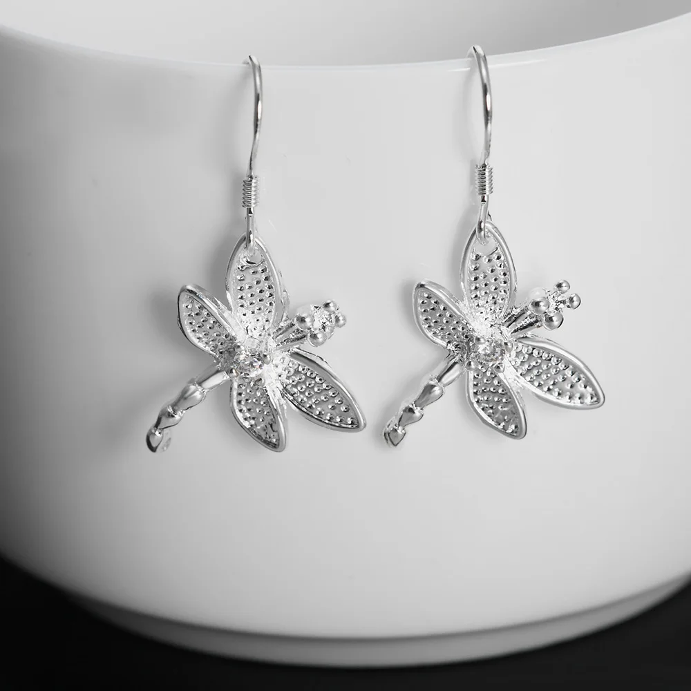 

Christmas gift Wedding silver plated dragonfly Retro charms women Lady earring jewelry best gift lowest price E009