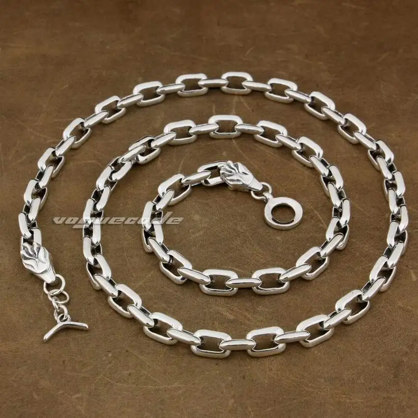 

LINSION 925 Sterling Silver Wolf Chain Mens Biker Rocker Punk Necklace 8G012N