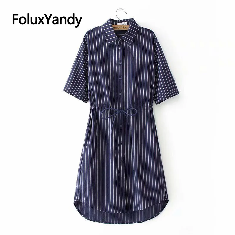 

2019 Summer Dress Short Sleeve Turn-down Collar A-line Women Plus Size Midi Dress Vestidos KKFY3494