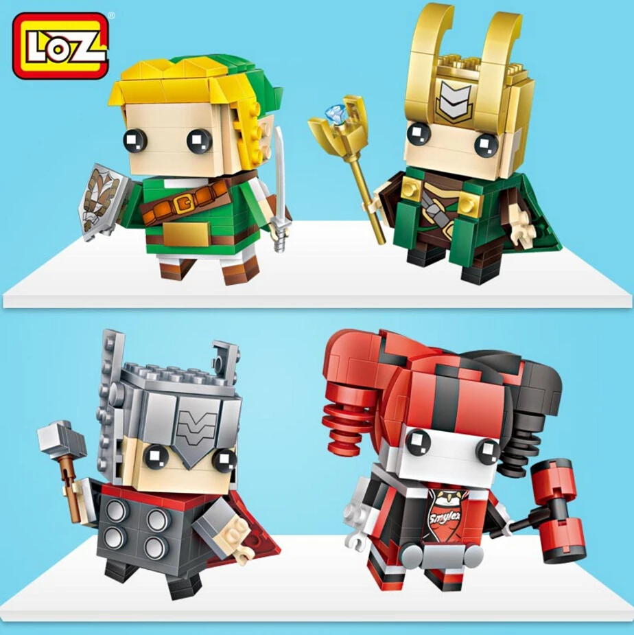 

LOZ DC Marvel super heroes mini diamond building block Big head figures Joker Batgirl Thor Loki Harley Quinn robin bricks toys