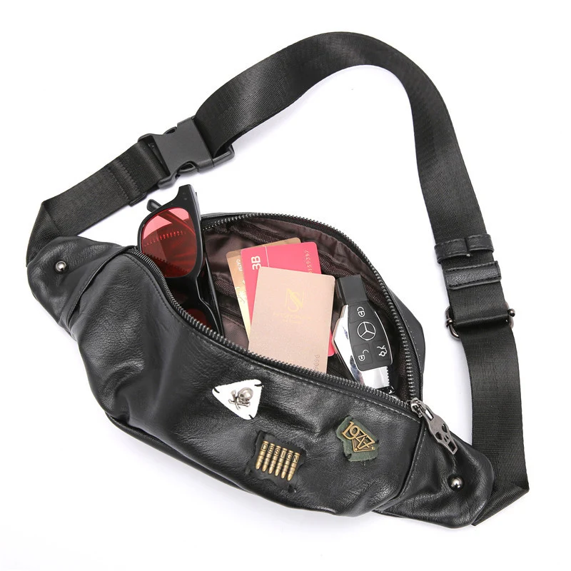 Повседневные поясные сумки для мужчин, индивидуальная нагрудная сумка в стиле панк для мотоциклистов, Мужская поясная сумка из искусственной кожи, трендовая сумка на плечо в стиле хип-хоп