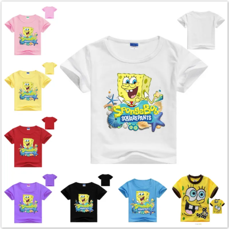 

Summer Children Clothing Cartoon Sponge Bob Print Short Sleeve T Shirt Baby Boys Cotton Toddler Girl Tops Tee Kids T-shirt 2-12Y