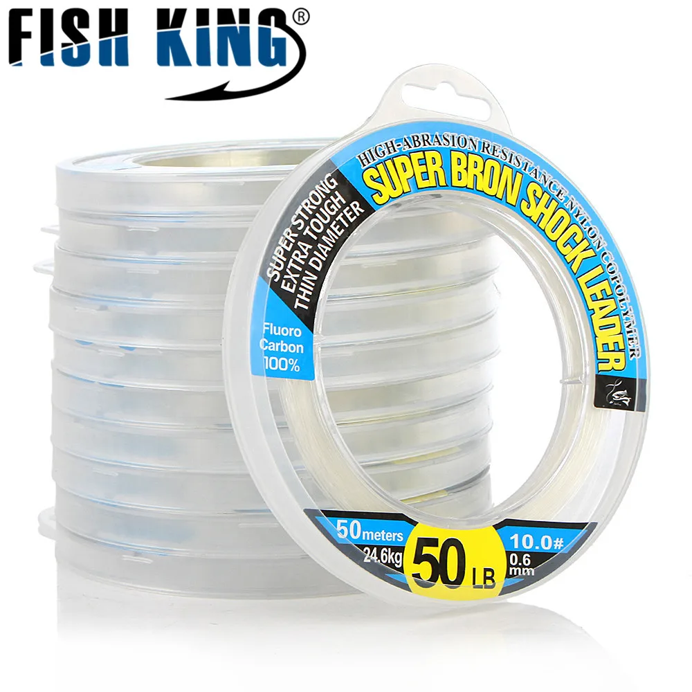 #Best FISH KING 50M 10LB 50LB 100% Fluoro Carbon Super Bron Shock Leader Line Bass Lure Fishing Line Wear Resisting Linha De Pesca