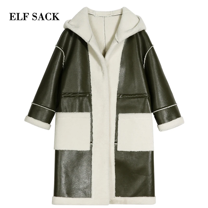 ELF SACK WInter New Warm Faux Fur Woman Jacket Full Long Turn-down Collar Women Coat Femme Thick Warm Fur Coats Female Jackets