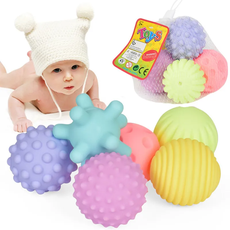 

Textured Multi-color Ball Set With Sound Water Toys Infant Newborn Sensory Ball Massage Soft Ball For Baby Rattle Education Toys
