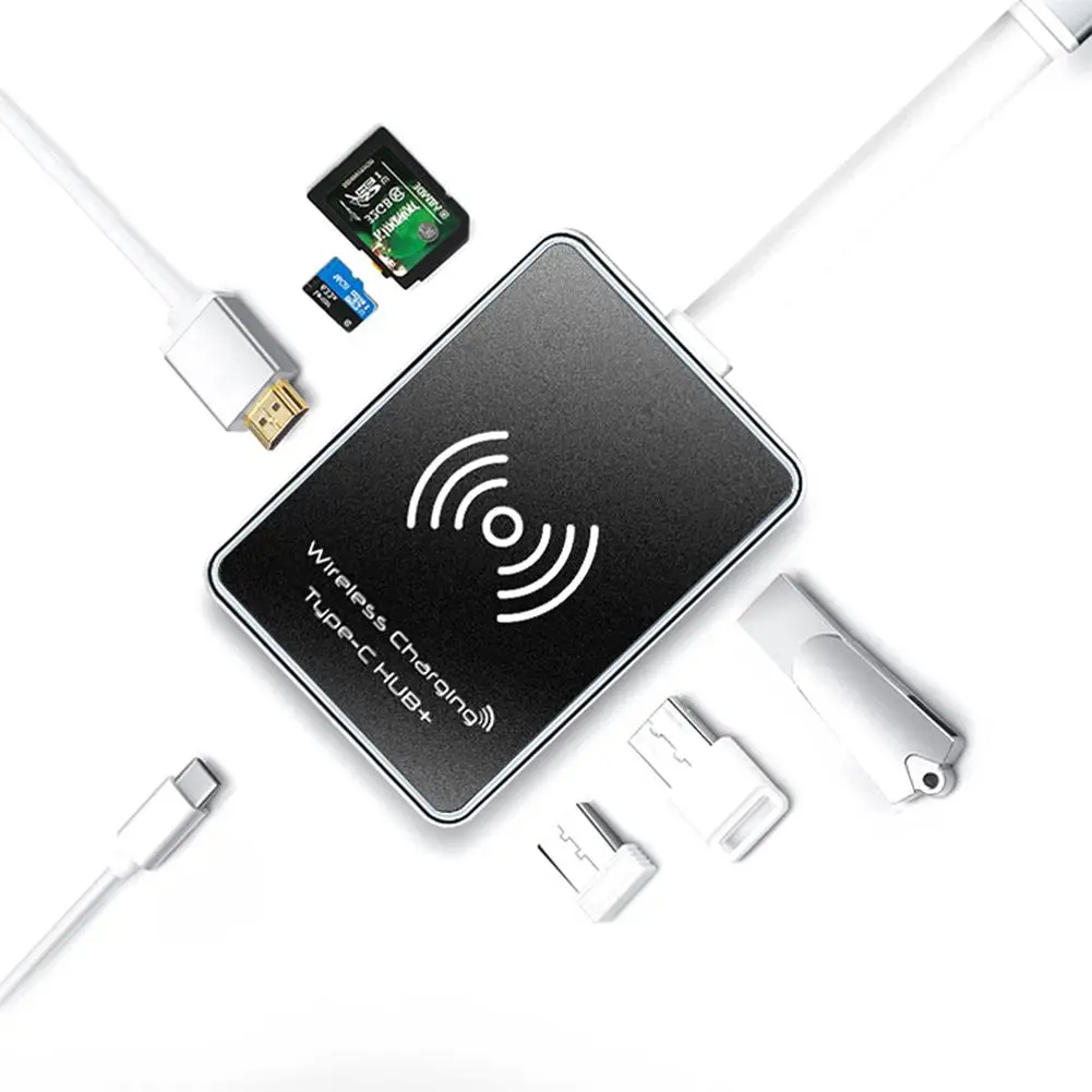 

XL916W Wireless Charging Docking Station Type C USB 2.0 3.0 HUB SD Card TF Card Reader Type C USB to HDMI Adapter Converter