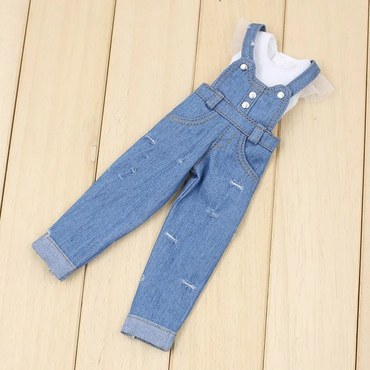 Neo Blythe Hvit dukkeskjorte med denim jumpsuit sett 5