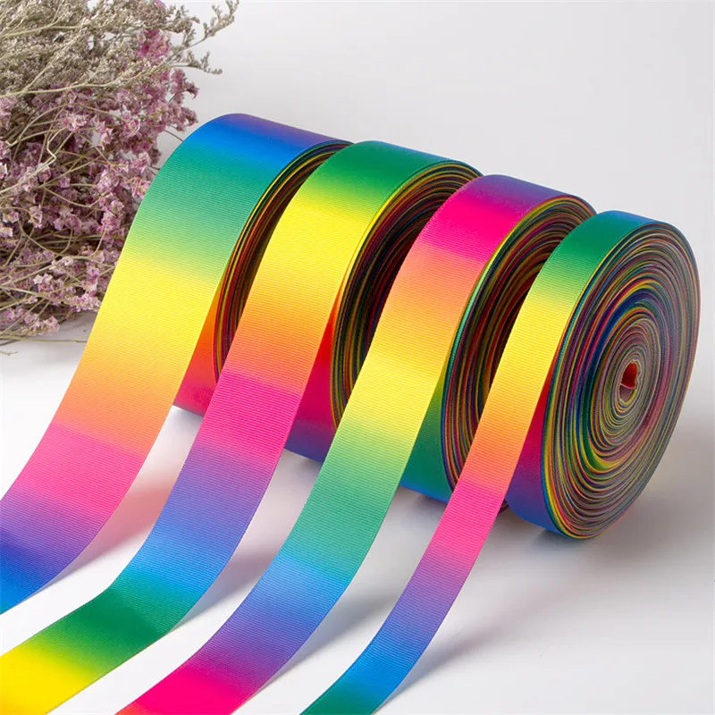 

50Yards/Roll Rainbow Gradient Grosgrain Ribbons For Wedding Christmas Party Decorations DIY Bow Gift Box Wrapping Supplies